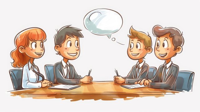 Cartoon vector business meeting discussing cloud strategy and implementation