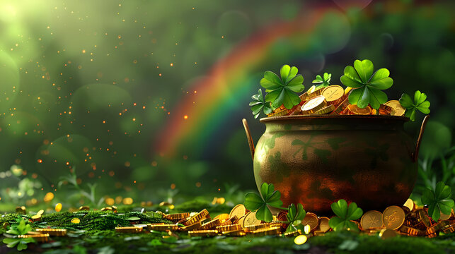 Pot of Gold & Shamrocks for St. Patrick's Day