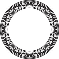 Vector round black monochrome border, frame, Pompeii ring. Circle Neopolitan ornament. Art of Ancient Rome