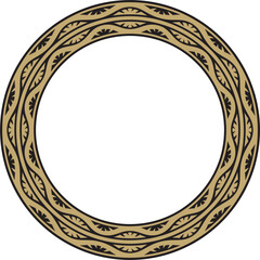 Vector gold and black round national Indian ornament. Circle, ring, border, ethnic Hindu frame