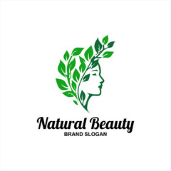 Woman logo with modern beauty style and business card design, natural beauty Premium Vector