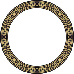 Vector gold with black round Egyptian ornament. Circle, frame, ring of ancient Egypt.Pattern of lotus flowers and su