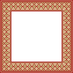 Obraz premium Vector square gold with red national Persian ornament. Rectangle, frame, border, ethnic pattern of the peoples of Iran, Iraq, Tajikista