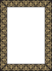Vector gold with black square Kazakh national ornament. Ethnic pattern of the peoples of the Great Steppe