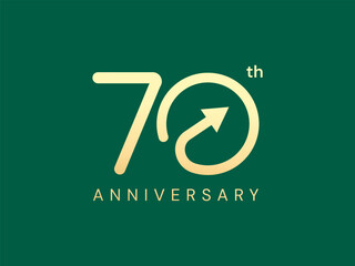 70th Anniversary luxury gold celebration with Growth Arrow Overlapping Shapes number logo typography vector design concept. Seventy years anniversary gold for celebration event, business, invitation.