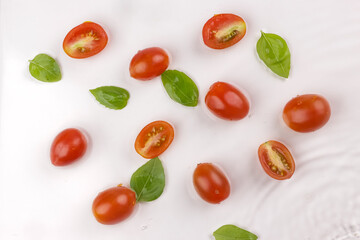 Cherry Tomatoes and Basil Leaves.