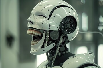 Fototapeta premium A robot mimicking a human's laughter, AI generated