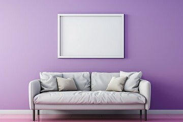 Chic Space with Sofa, White Frame on Lavender Blush Wall, and Vivid Colors