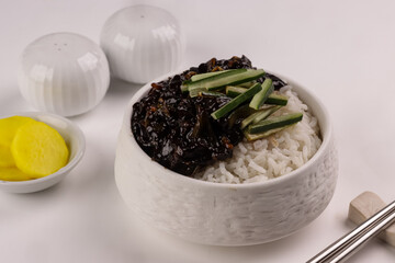 Jjajang Bap is Rice with Black Bean Sauce.