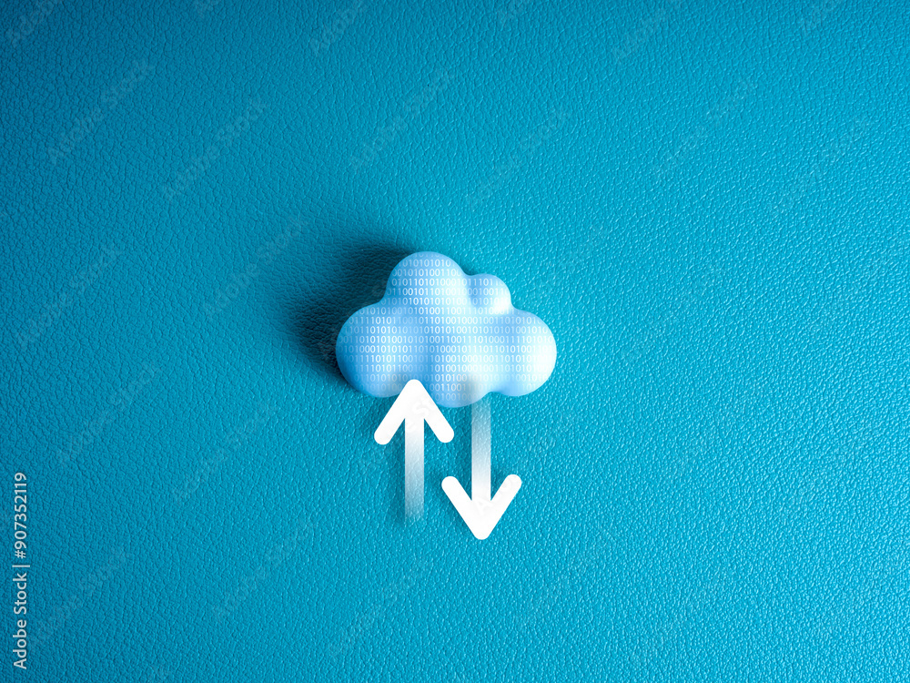 Poster cloud computing infrastructure technology, data system storage service concept. upload and download 