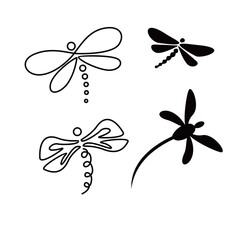 dragonfly silhouette. beautiful insect sign and symbol.