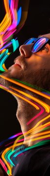 A critic deep in contemplation, holding a notepad, fused with abstract, energetic lines and colors, capturing the artistic process of critical thinking