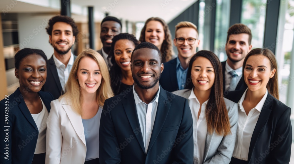 Wall mural Smiling group of ethnically diverse professionals standing together 