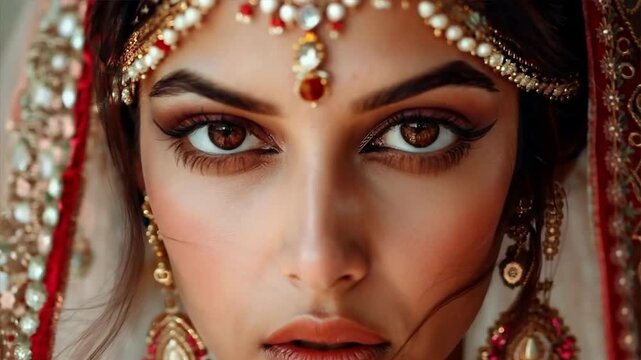 Indian woman in traditional attire - lehenga choli or sari - with stunning kundan jewelry, capturing the essence of cultural tradition and timeless elegance.