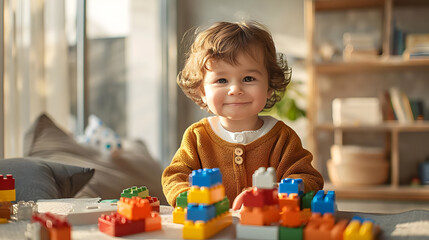 Cute Toddler Playing With Colorful Blocks