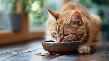 Orange Tabby Cat Eating From Bowl