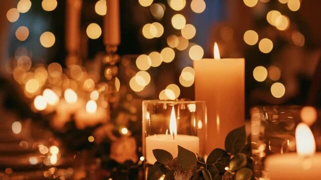 decorative lights and candles on the table for a wedding theme