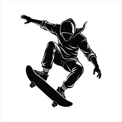 Fototapeta premium skateboarder performing a trick mid air black vector