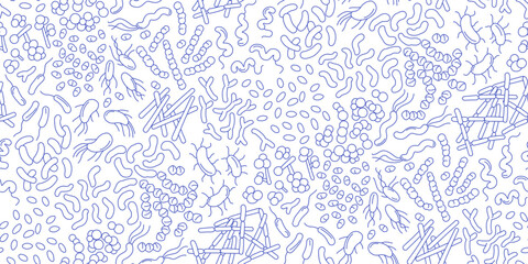Seamless doodle pattern of diverse bacteria in gut microbiota.