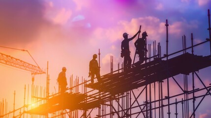 A group of construction workers building a structure, working together with tools and materials, coordinated and efficient --ar 16:9 --style raw Job ID: 9c5d290b-7e55-4143-92ed-9a775f7685f9