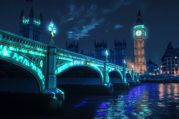 Obraz premium Big Ben and Houses of Parliament at night, London, UK