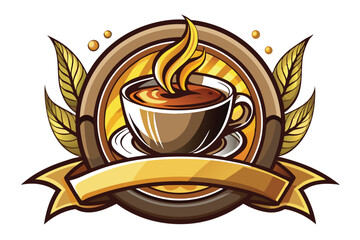 Coffee Cup with Steam and Gold Accents Logo