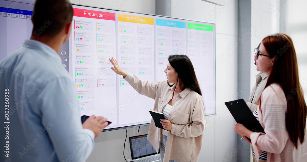 Poster agile business team using kanban board