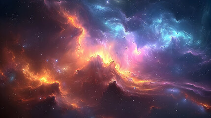 Cosmic Nebula: Orange, Blue, and Purple