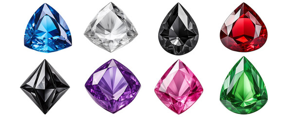 Fototapeta premium Collection of gems isolate on transparent background.