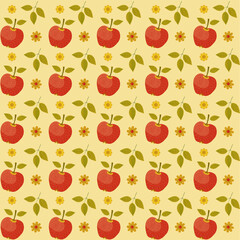 Vector seamless pattern with apples and flowers.