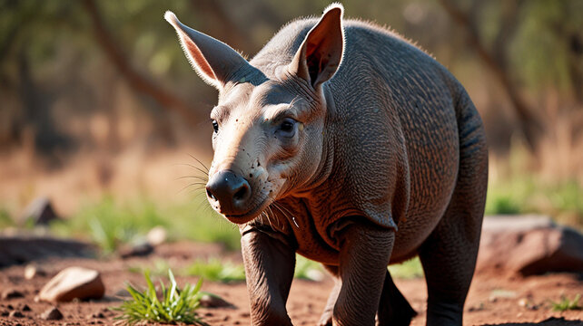 This close-up photograph captures a curious aardvark in its natural habitat