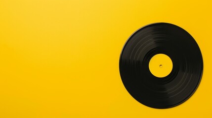 Obraz premium A vinyl record on a yellow background, ample spaced