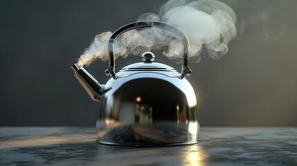 Shiny Silver Kettle with Steam Illustration