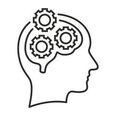 The brain with gears icon, describes the process of thinking and cognitive function outline icon, editable vector illustration and transparent graphic element. Isolated on white background