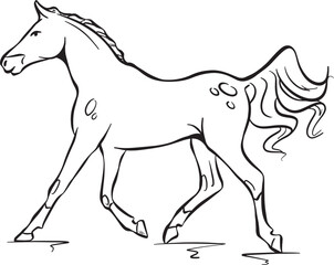 Running horse in line style arabian racehorse. Vector illustration for logo.
