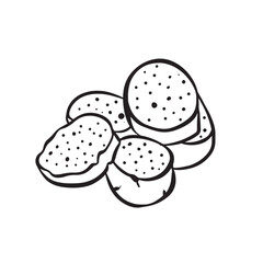 A pile of crackers. Dried bread flour product. Vector illustration in line style.