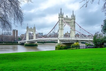 Southern end of the Hammersmith Bridge, London,