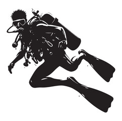 Scuba diving people silhouettes vector illustrations isolated on white background.