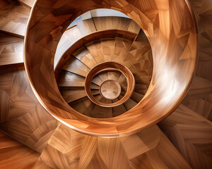 Fototapeta premium Custom spiral wooden staircase, rich beech wood, luxury, modern interior