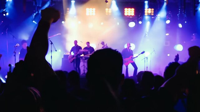 Crowd Cheers During Live Music Performance at Night
