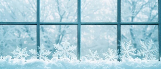 Close-up of frost patterns on the windows of a frozen warehouse