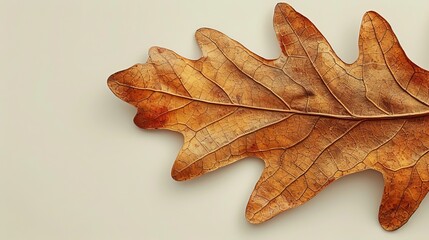 Fototapeta premium High-resolution image of an oak leaf, focusing on the vein structure, isolated against a plain background with room for copy text or branding