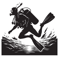 Scuba diving people silhouettes vector illustrations isolated on white background.