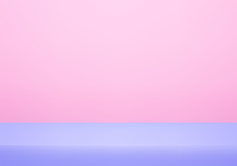 Fototapeta premium Pastel pink and purple Studio background. Two tone color studio room background. Space for selling products on the website. Pink and purple Background Empty Room Studio with table.