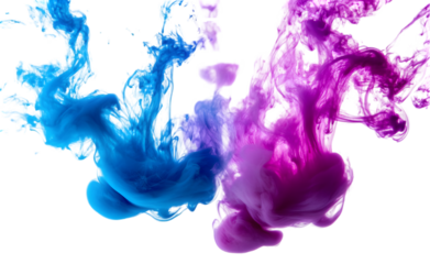Abstract Blue and Purple smoke on transparent png.