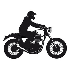 Silhouette of a motorcycle rider. Black and white illustration.