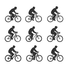 Obraz premium Silhouettes of people riding bicycles in various positions.