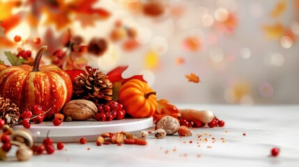 A podium banner showcases an array of autumn foods