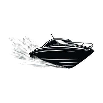 black speedboat speeding on white background clip art preview