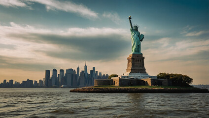 Fototapeta premium Image of the Statue of Liberty of the United States, AI generated 3